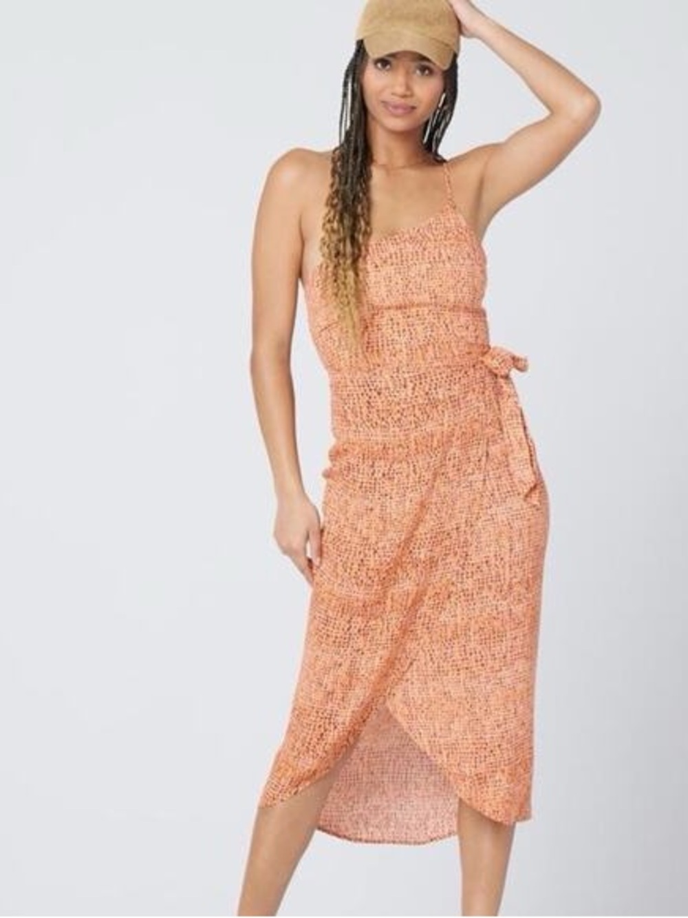 l*space Coral Orange Textured Midi Dress with Side Tie